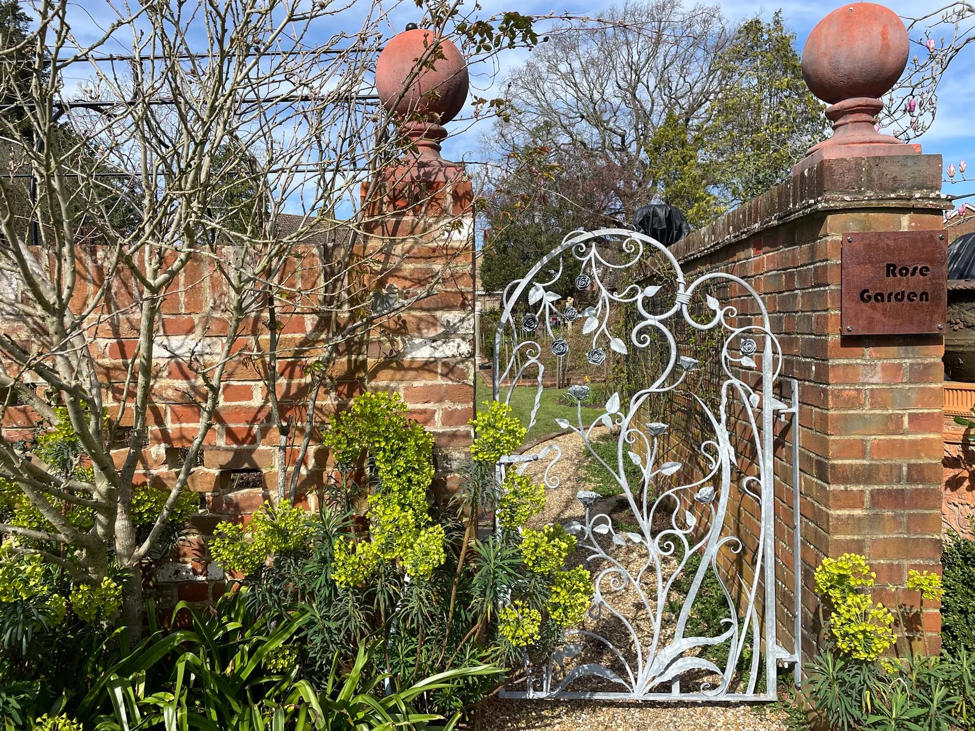 Rose Garden Gate in situ East Sussex Foxglove Ironwork Gate - Handmade by Simon Connett